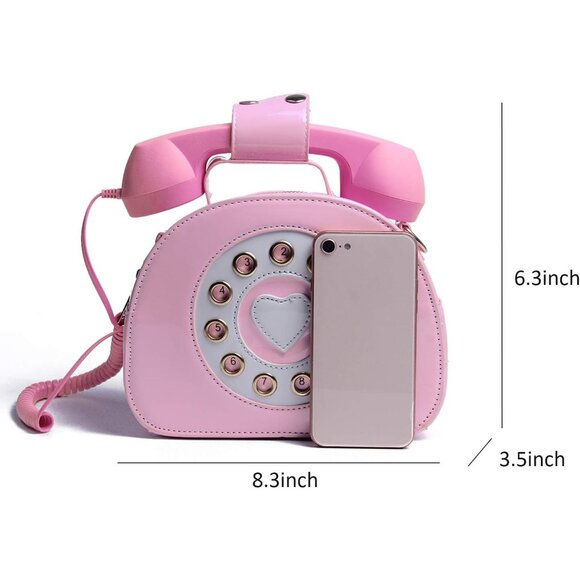Fun Telephone Purse for Women Novelty Pink Phone Tote Handbags Top Handle Should - Picture 4 of 7